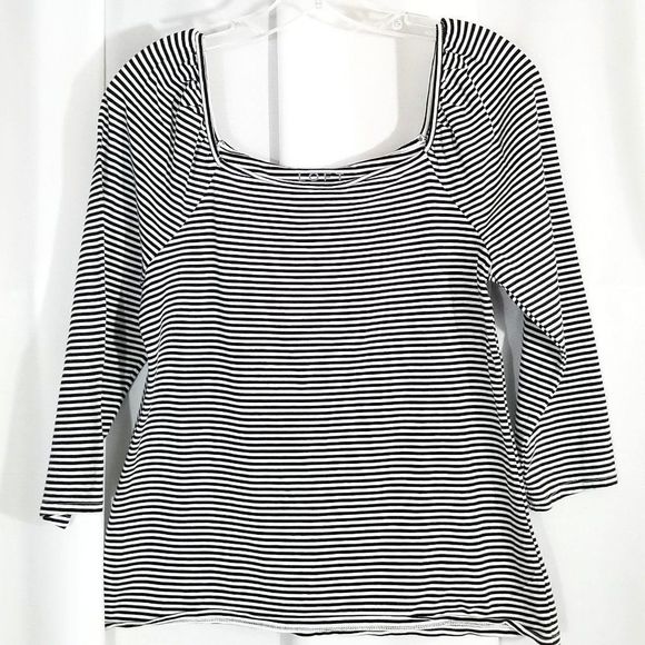LOFT Tops - LOFT Striped Square Neck Pouf 3/4 Sleeve Top Size Large